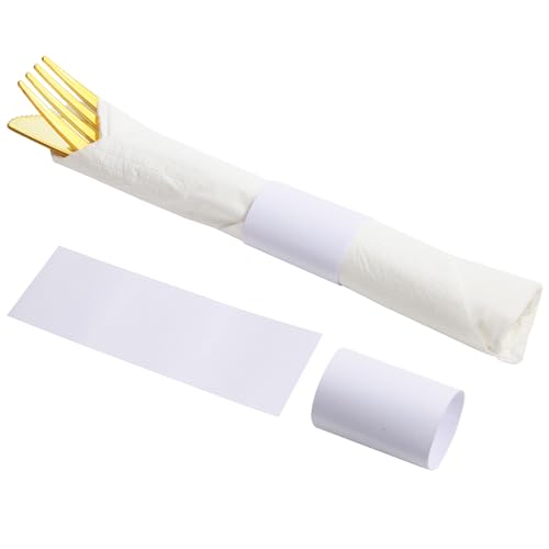XINGYUNDEL White Napkin Bands, Paper Napkin Rings Self Adhesive,Silverware Wraps Bands,Table Setup Wedding Event Party Supply,200 Pcs/White,NB-200-2White