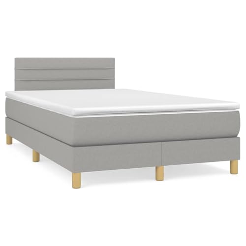Teenpull Cama con somier de color gris claro con colchón, cabecero y marco de cama, 120 x 190 cm. Tela de alta calidad tapizada muebles de dormitorio juego completo para un sueño reparador y un alto