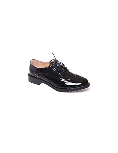 Derbies femme noires vernies semelle interieure cuir baskets elegantes talon carre a motifs - Noir - Taille 39 EU Cover