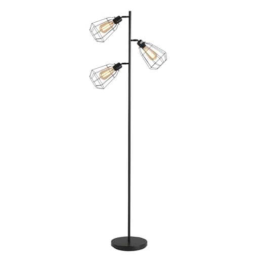 HOMCOM Lampadaire design industriel 3 ampoules max. 40 W abat-jour cage métal noir