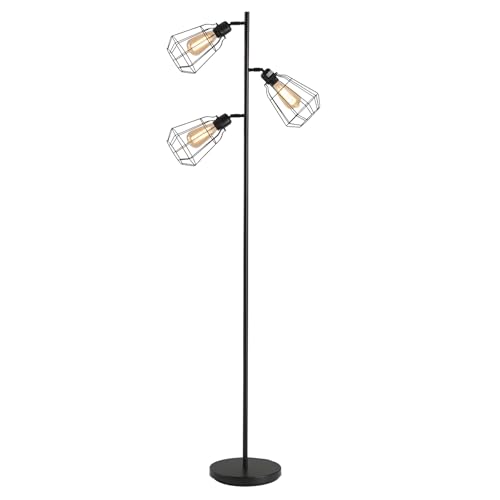 HOMCOM Lampadaire design industriel 3 ampoules max. 40 W abat-jour cage métal noir