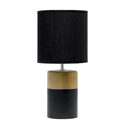 Simple Designs LT1114-BLK Two Toned Split Colors Basics Porcelain Bedside Table Lamp, Black and Gold