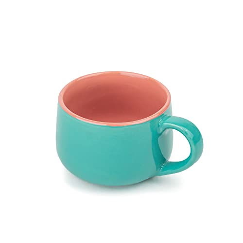 Image of Shay Ceramic Medium Cup Set of 2, Sea Green & Pink, 320ml (12 oz) for Coffee & Tea | Glossy Finish Premium Stoneware