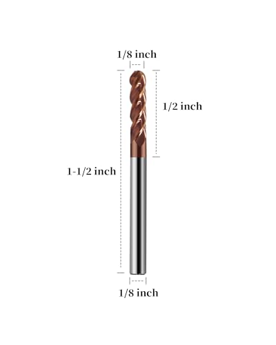 Image of 1 /8 inch Carbide Ball Nose End Mills, TISIN Coated, 4 Flute, End Mill Bits for Alloy Steels and Hardened Steels, 1 /8 inch Cutting Diameter- 5pcs