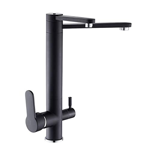 Robinet de cuisine 3 voies pivotant en laiton noir avec purificateur d'eau intégré