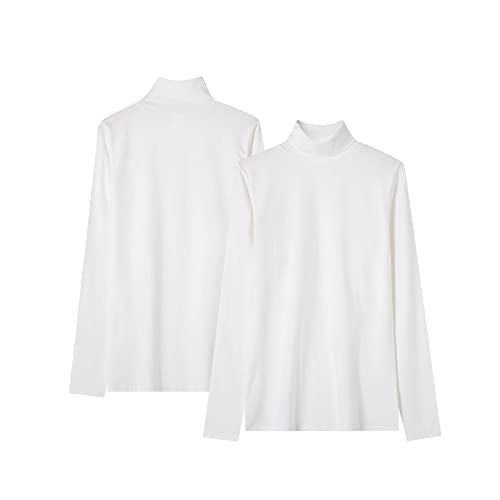 LiKing Camisetas de Algodón para Mujer con Cuello Alto Algodón Manga Larga Pack de 2 Blanco S Cover