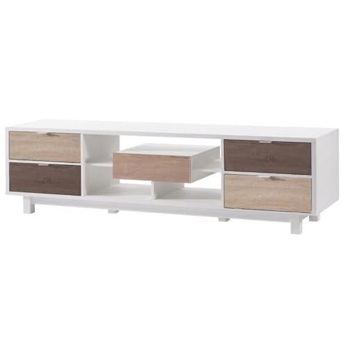 HOMES: Inside + Out Eloisa Modern Wood Frame TV Stand with Center Drawer On Double Metal Glides, 4-Shelf Media Console with 4 Storage, 70