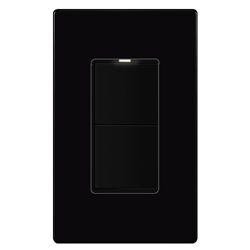 Image of LIDER Lighted Double Switch with Screwless Wall Plate, Combination Frameless Decorator Switch with Locator Light, Ground Terminal, Single Pole, 15A 120V, UL Listed, Thermoplastic, Matte Black