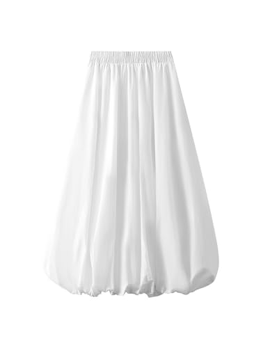 Verdusa Women's Plus Size Y2k Bubble Midi Skirts Elastic Waist Pleated A Line Flared Skirt3