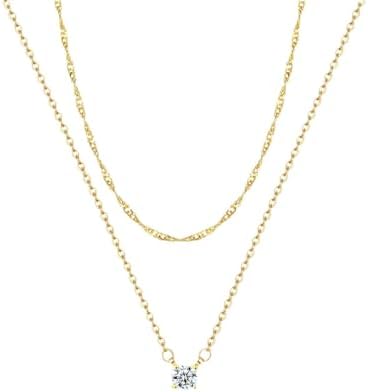 Tewiky Dainty 14k Gold Plated/Silver Cubic Zirconia Necklaces for...