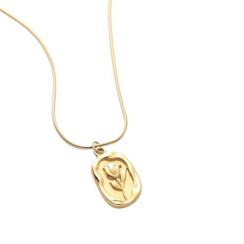 [ECVGHD] Tulips Pendant Necklace Embossed Flower Pendant Neckchain Waterproof Jewelry