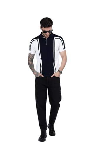 Image of Men's Modern Vertical Stripe Polo T-Shirt - Premium Cotton Casual Collared Tee