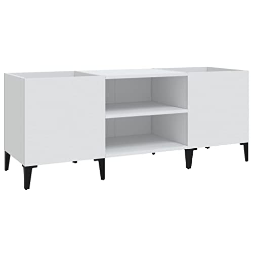 Mueble de madera noble y metal blanco de 121 cm con paneles de diseño lineal 4