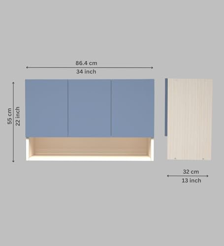 Image of SPECIALITY PANELS 3 Door Wall Cabinet with UV Profile Shutter | Wall Mounted Storage Cabinet for Kitchen Bathroom Living Room | Wooden Wall Cabinet Organizer Blueberry Finish | DIY Assembly