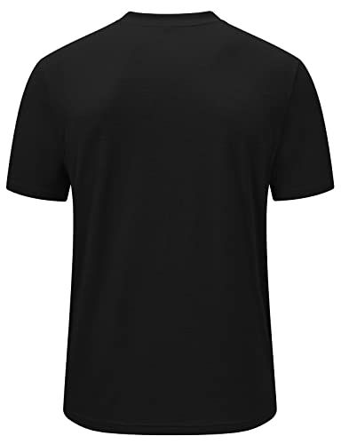 Rdruko Men's Collarless Golf Polo Shirts Short Sleeve Dry Fit Lightweight Athletic Henley Dress Shirts, Black, Xl #TOP1