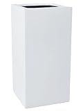 VIVANNO Pflanzkübel Pflanzgefäß Blumenkübel Fiberglas weiß matt Block - 40x40x80 cm