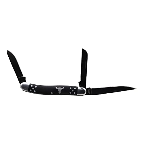Cattlemans Cutlery Black Angus Stockman Series Folding Pocket Knife – 3 Stainless Steel Blades in 1 Knife