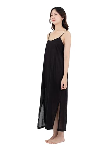 Long Cotton Full Slip Dress Lingerie with Adjustable Spaghetti Straps