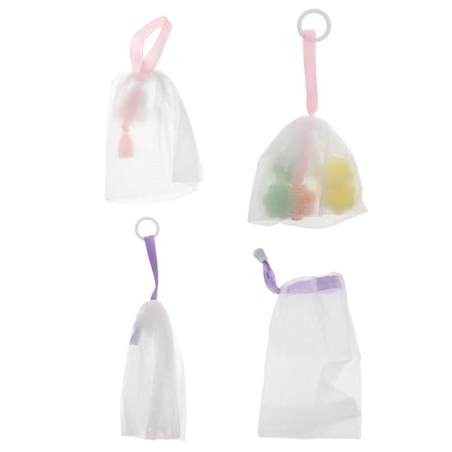 TEHAUX Redes de Espuma para Ducha y Limpieza Bolsa de Jabón Multiusos 4 Piezas Color Aleatorio Herramienta Suave para Piel y Baño Color Aleatorio