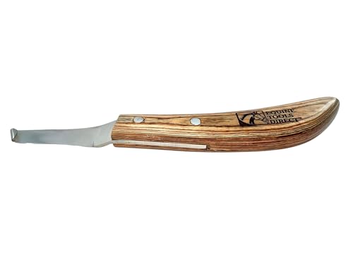 Equine Tools Direct Curved Blade Hoof Knife, J2 420 Magnetic Stainless Steel, Right-Hand, Ergonomic Wooden Handle, Professional Farrier Trimming Tool