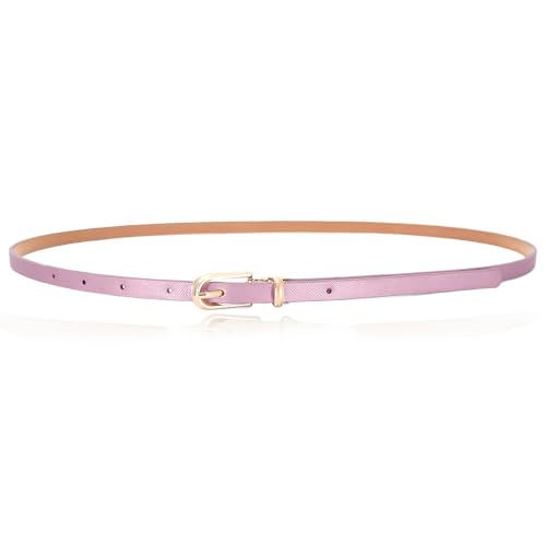 LECTNORE Ceinture fine en cuir pour femme, ceinture fine avec boucle en métal pour jeans et pantalons (violet clair)