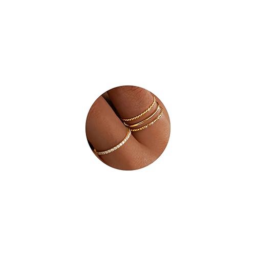 Gelbesty Size 9 Gold Stackable Rings for Women Non Tarnish CZ Simulated Diamond 14K Gold Plated Rings Set Thin Dainty Stainless Steel Waterproof Cute Trendy Jewelry