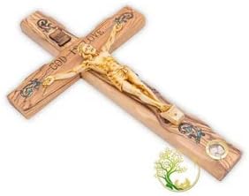 Catholic Crucifix Wall Cross Décor - Holy Land Olivewood & Mother of Pearl