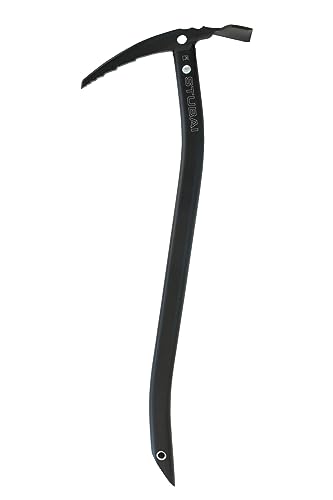 STUBAI Piolet Level 59 cm | Pioleta ergonómica ligera curvada 475 g | Mango de aluminio y cabeza de acero arenado, grabado con láser, negro mate, para montañismo, hielo de alta excursión y peldaños
