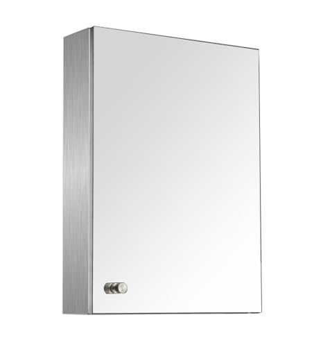 Image of Dropin (14x20 Inch, Chrome Finish 304 Stainless Steel Bathroom Mirror Cabinet, Heavy-Duty Storage Cabinet /Wall Mounted Mirror Bathroom Cabinet Separate Compartments for Storage