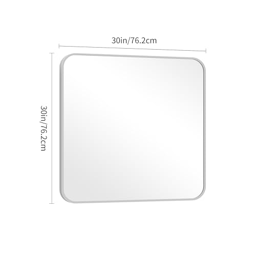 Image of DESBING 30 inch x 30 inchBathroom Mirror, Silver Wall Mirror with Metal Frame, Decorative Rectangular Vanity Mirror for Bedroom Bathroom Living Room Entryway (Horizontal /Vertical)
