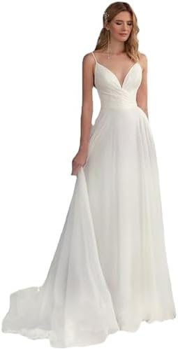 Womens Chiffon Wedding Dresses for Bride Simple A Line Wedding Pa...