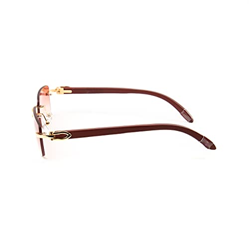 Street Knitted Square Rimless Gold Frame Burgundy Tint Luxury Sunglasses for Women Men Trendy Rectangle Vintage Woodgrain Shades Retro 90s Gangster Frameless Sun Glasses4