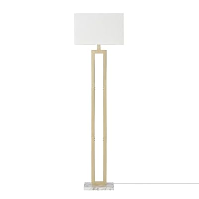 Globe Electric 12273 D'Alessio 58" Floor Lamp, Gold, White Linen Shade, Faux Marble Base, On/Off Socket Rotary Switch, Title 20 LED Bulb Included