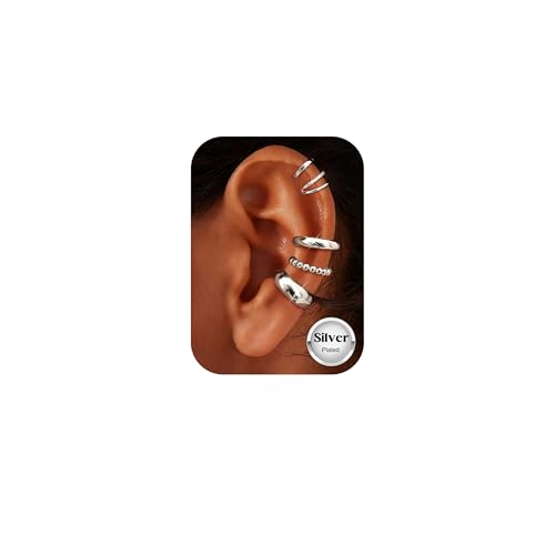 Kakonia 5 Pares Ear Cuff Pendientes Dorados Mujer Dorado Plata Pendientes Sin Agujero Hipoalergénico Earcuffs Helix Tragus Cartilago Faux Piercing Oreja Ear Cuffs Joyas sin Agujeros -S-Double
