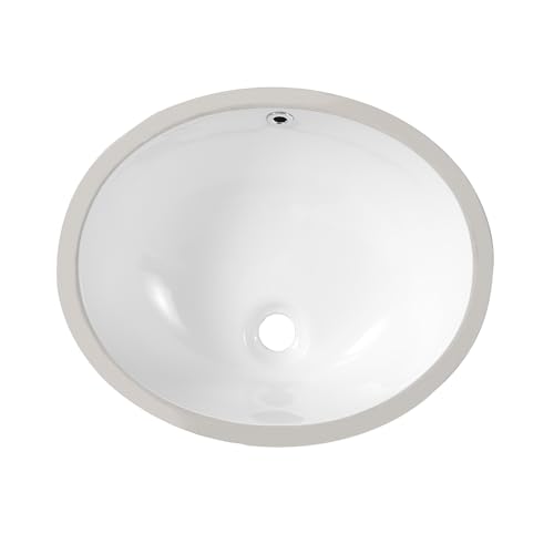 Fregadero de baño con forma ovalada de 18 x 15 pulgadas, lavabo superior de cerámica blanca con desbordamiento