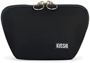 KUSSHI Washable Travel Makeup & Cosmetic Bag (Satin Black/Teal, Everyday)