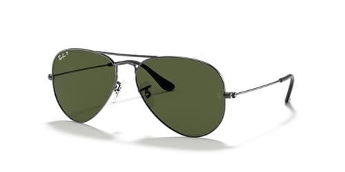 Ray-Ban Unisex RB3025 Classic Polarized Aviator Sunglasses, Gunmetal/Polarized G-15 Green, 58 mm