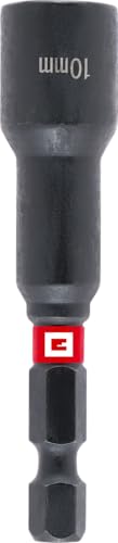 Einhell Clé à douille hexagonale à impact magnétique avec tige 1/4" E 6.3, 10 mm, (chrome vanadium, zone de torsion, aimant permanent, anneau de couleur rouge)