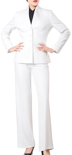 Marycrafts Women's Business Outfit Blazer Wide Leg Pant Suits Set for Work 12 White