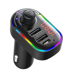 VR robot FM Transmitter Adapter for Car, RGB Ambient Light Bluetooth 5.0 Wireless Car MP3 Player Handsfree Car Kit with Dual 3.1A USB Type C Charger