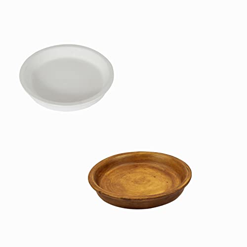 Image of Lasaki Round Ceramic Trays (Plates Saucers) for Pots, planters, Flower, Succulent(4 inch,Set of 2) White+Antique R4(Plants not Included)