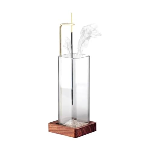 Soporte para varillas de incienso con bandeja de madera extraíble de vidrio sin desorden, quemador de incienso, recogedor de cenizas, meditación, yoga, relajación, decoración del hogar (cuadrado)