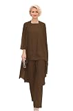 Conjuntos De 3 Piezas para Mujer Elegante De Vestir Chifón para Mujer Trajes De Pantalón Talla 4 Brown