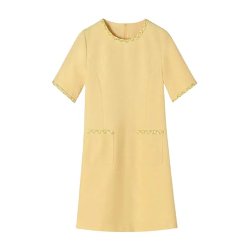 Women's Summer French Simple Short Sleeve A-Line Dress Pale Yellow