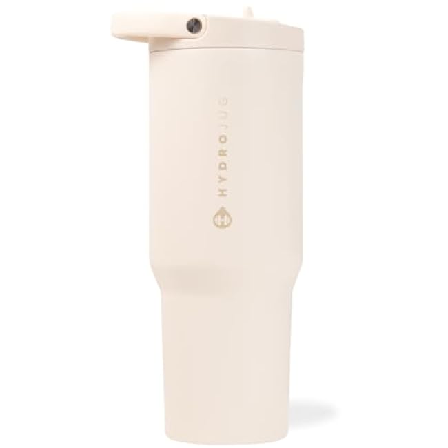 HydroJug Sport - Stainless Steel Tumbler with Straw, Vacuum Insulated, 40oz Leakproof Water Bottle, Ergonomic Design, Reusable, Dishwasher Safe, Rubber Base, Durable for Gym or Outdoors, Pink Sand