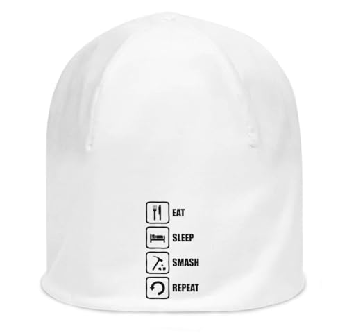 Bonnet unisexe Eat Sleep Smash Repeat en coton fin extensible blanc bonnet de geek taille unique