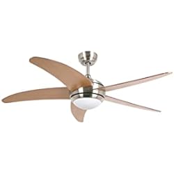 Ventilador Malibu Bastilipo - Malibú NIQUEL 3 LED - Ventilador de techo con mando a distancia y luz LED - 5 Palas reversibles - 132 cm - Color Nogal + Haya