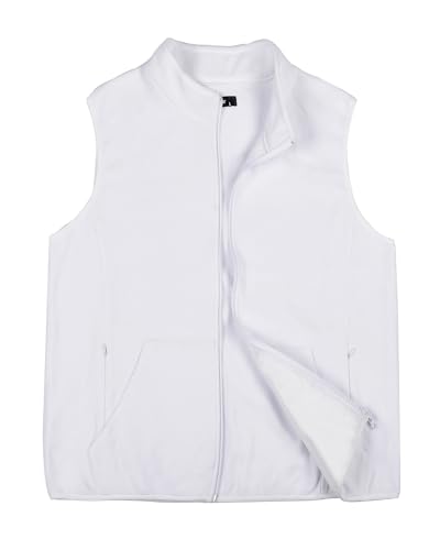 Argstar Men's Fleece Vest with Zipper Pockets, Full-Zip Casual Lightweight Sleeveless Outerwear Gilet White XXL