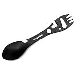 Camping and Backpacking Spork Multi-Tool with Bottle Opener and Can Opener, Compact Survival Utensil for Outdoor Kit, Black