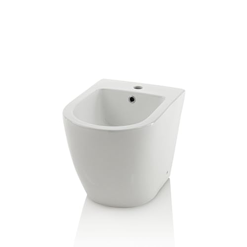 Aqa Design accessori casa bidet a terra, completamente realizzato in ceramica bianca, miscelatore e scarico non inclusi, Made in Italy - Bianco - 52x36x40 cm